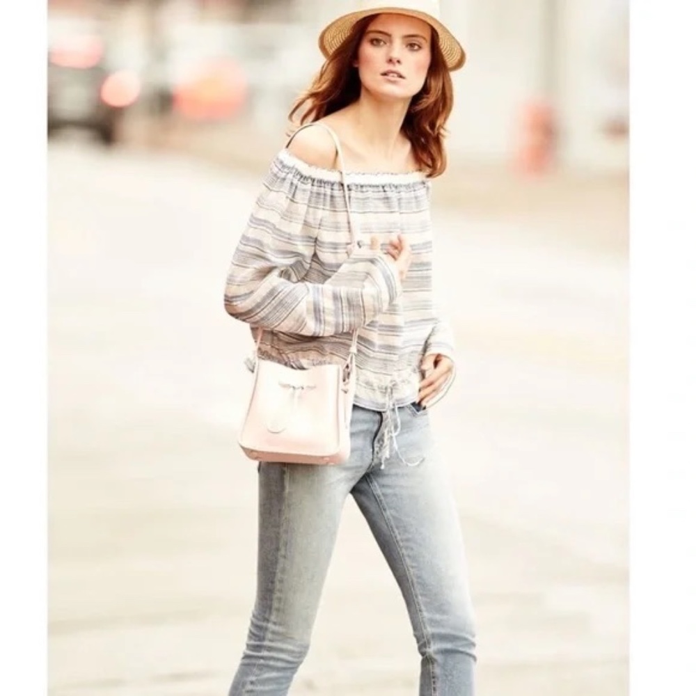 Theory “Odettah” Striped Off the Shoulder Top sz P
